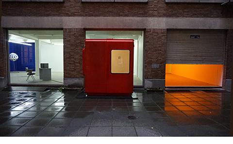 Red booth on display